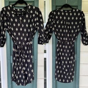41 Hawthorn Dress Womens Shift Button Belted Black Roll Tab Long Sleeve XS